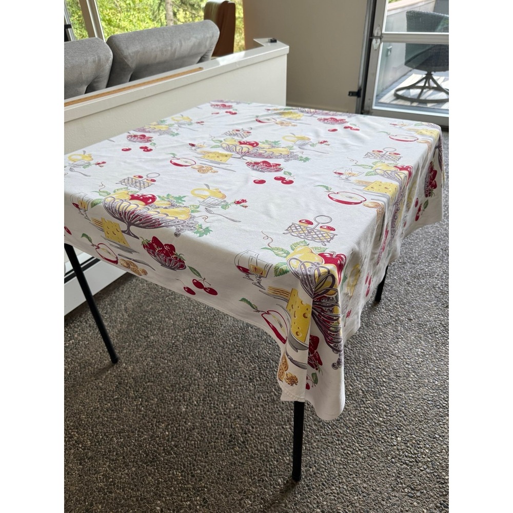Vintage tablecloth fruit basket